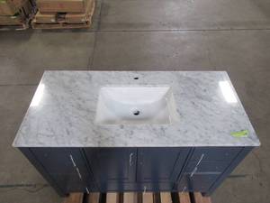 lot 104 image: Roswell Shannon 48 in. Bath Vanity in Blue with Carrara Marble Vanity Top in White with White Basin 885048P-RB-CAN