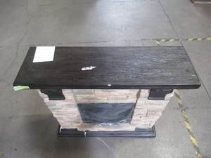 lot 126 image: Home Decorators Collection Highland 40 in. Faux Stone Mantel Electric Fireplace in Tan 102907
