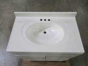 lot 136 image: Home Decorators Collection Sedgewood 36-12 in. W Bath Vanity in White with Solid Surface Technology Vanity Top in Arctic with White Sink PPLNKWHT36D