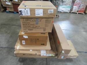 lot 209 image: WHOLESALE MIXED PALLET OF BOOK CASES, END TABLES AND HOME DECOR