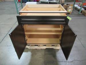 lot 212 image: Hampton Bay Designer Series Gretna Assembled 33x34.5x23.75 in. Base Kitchen Cabinet in Espresso B33-GRES