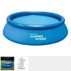lot 306 image: Summer Waves 12 ft. x 36 in. D Round Inflatable Above Ground Pool Ring Quick Set with RX600 Filter System, P1001236A