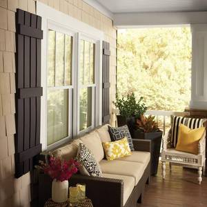 lot 627 image: Ply Gem 15 in. x 59 in. Polypropylene 4-Board Closed Board and Batten Shutters Pair in Black, VIN4C155933