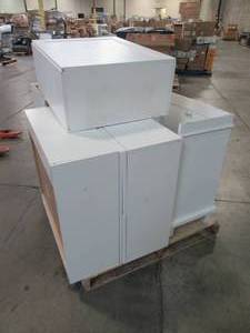 lot 219 image: WHOLESALE MIXED PALLET OF WHITE KITCHENBATHROOM BASE AND WALL CABINETS