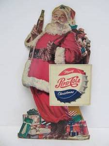 lot 21 image: Vintage 1940s PEPSI COLA Santa Claus Christmas Advertising Display Sign