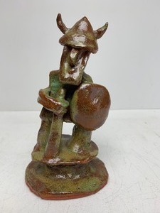lot 33 image: Vintage Signed Redware Art Pottery Viking Sculpture