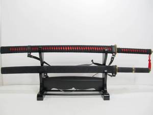 lot 111 image: 2 Stainless Steel Samurai Swords wDisplay Stand