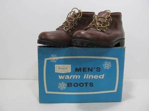 lot 137 image: Vintage 1970s Mens Sears Lined Leather Work Boots - Size 8D
