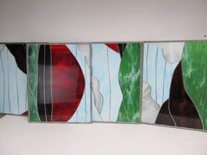 lot 153 image: Large 4-Section Stained Glass Wall Hanging