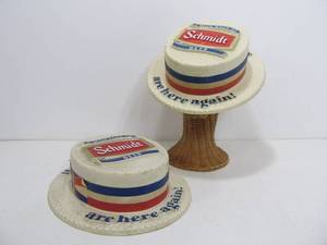 lot 188 image: 2 Vintage SCHMIDT BEER Advertising Hat Signs - Happy Days Are Here Again
