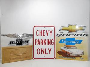 lot 210 image: Lot of CHEVY Metal & Wood Advertising Signs