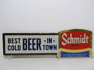 lot 213 image: Vintage SCHMIDT Best Cold Beer In Town Embossed Beer Sign