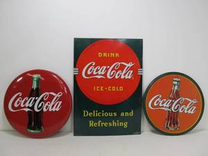 lot 220 image: 3 Metal Coca Cola Advertising Signs