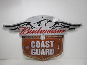 lot 238 image: Embossed Metal BUDWEISER Coast Guard Beer Sign