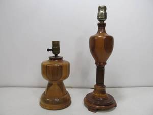lot 243 image: 2 Vintage 1930s Era Deco Wood Marquetry Style Lamps