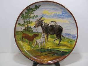 lot 283 image: Large Vintage Signed Hand Painted Pottery Platter