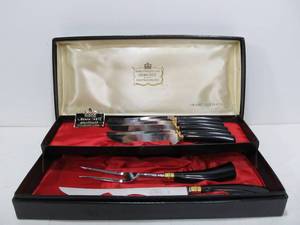 lot 284 image: Signed Vintage Sheffield George Wood & Sons Carving & Steak Knife Set