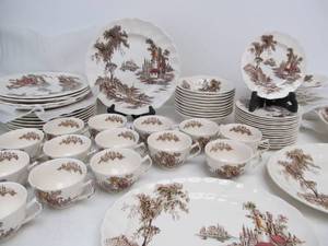 lot 292 image: LARGE Lot of Old Vintage Johnson Bros. The Old Mill China