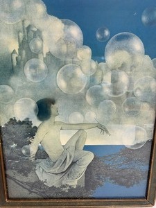 lot 303 image: Old Vintage Art Nouveau MAXFIELD PARRISH Framed Print - Air Castles