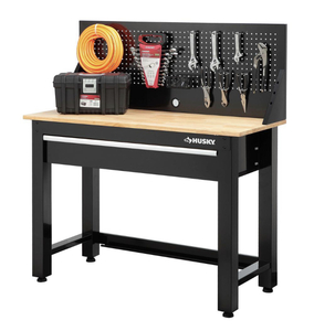 lot 10 image: HUSKY 4 ft. Solid Wood Top Workbench with Pegboard Storage