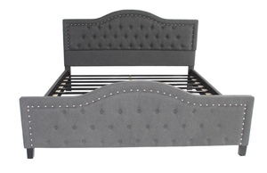 lot 19 image: NOBLE HOUSE Virgil King-Size Tufted Dark Gray Fabric and Wood Bed Frame with Stud Accents