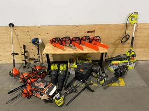 lot 105 image: Lot of Various Lawn Care Tools (chainsaws, trimmers, blowers, etc.)