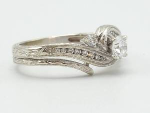lot 5 image: Brilliantly Designed Diamond Estate Ring with Detailed Art Nouveau Styled Engraving in 14k White Gold $2875