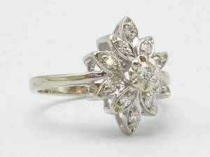 lot 8 image: Snowflake Styled Diamond Cluster Estate Ring in 14k White Gold $1999 Retail