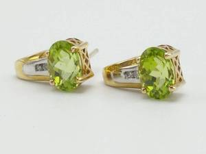 lot 9 image: Peridot and Diamond Estate Earrings in 14k Two-Tone Gold $1650 Retail