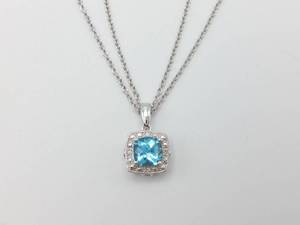 lot 34 image: Swiss Blue Topaz and Diamond 18 Two-Chained Necklace in White Gold $1250 Retail