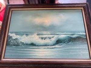 lot 10 image: Antique Original Ocean Painting 32 x 44