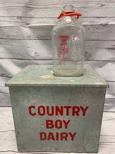 lot 43 image: Vintage Milk Box & Country Boy Dairy Glass Bottle