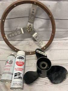 lot 54 image: 15 Steering Wheel, Cleaner, 50hp Propeller