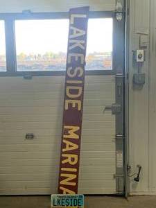 lot 63 image: Lakeside Marina Wood Sign 75 12 Tall & Lkeside ND License Plate