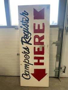 lot 68 image: Campers Registration Here Metal Sign