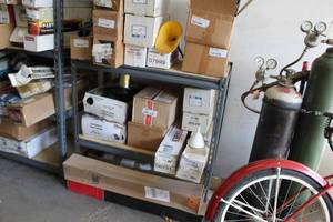 lot 97 image: Metal Storage Rack with Wood Shelves 3-shelf