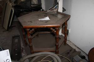 lot 158 image: Glass-top Hexagon Wood End Table 2-tier