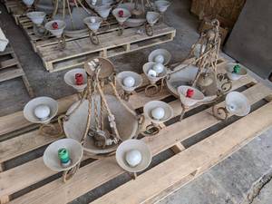 lot 535 image: Lot of 2 Large Chandeliers with Frosted Glass Shades
