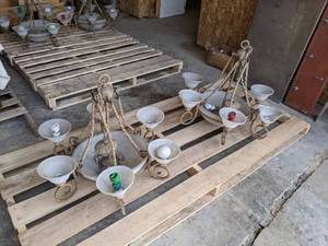 lot 537 image: Lot of 2 Large Chandeliers with Frosted Glass Shades