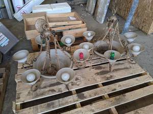 lot 538 image: Lot of 2 Large Chandeliers with Frosted Glass Shades
