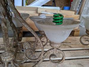 lot 540 image: Lot of 2 Chandeliers with Frosted Glass Shades