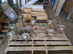 lot 542 image: Lot of 2 Chandeliers with Frosted Glass Shades - One Large, One Small