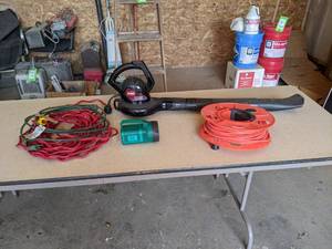 lot 565 image: Toro Electric Leaf Blower, Extension Cords, and Flashlight