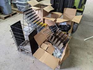 lot 648 image: Pallet Lot of Wire Shelving, Slatwall Shelving, and Peg Hook Shelving