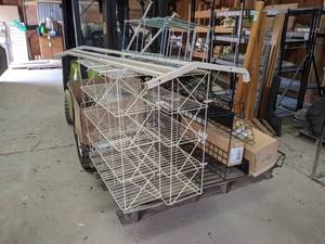 lot 675 image: Pallet of Wire Shelving, Peg Hook Accessories, and More