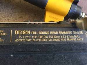 lot 6 image: Dewalt Round Head Framing Nailer With Nails