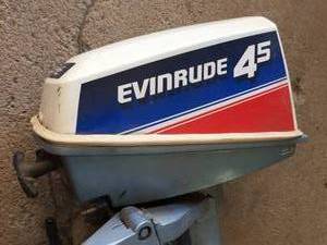 lot 13 image: Evinrude Four Five Outboard Motor With 3 Gallon Gas Can