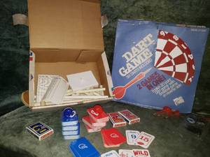 lot 89 image: Adult Dart Board, Darts, & Vintage Football Game