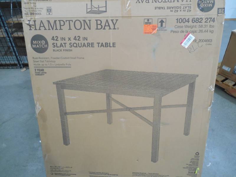 42 in. Mix and Match Black Square Metal Outdoor Patio Dining Table with Slat Top