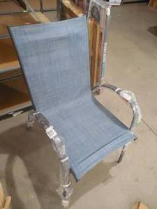 Stackable Brown Steel Sling Outdoor Patio Dining Chair in Denim